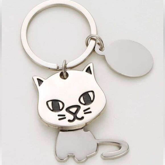 Kawaii Cat Charm • Silver Rotating Body Keychain • Cute Gift -New - Picture 5 of 9